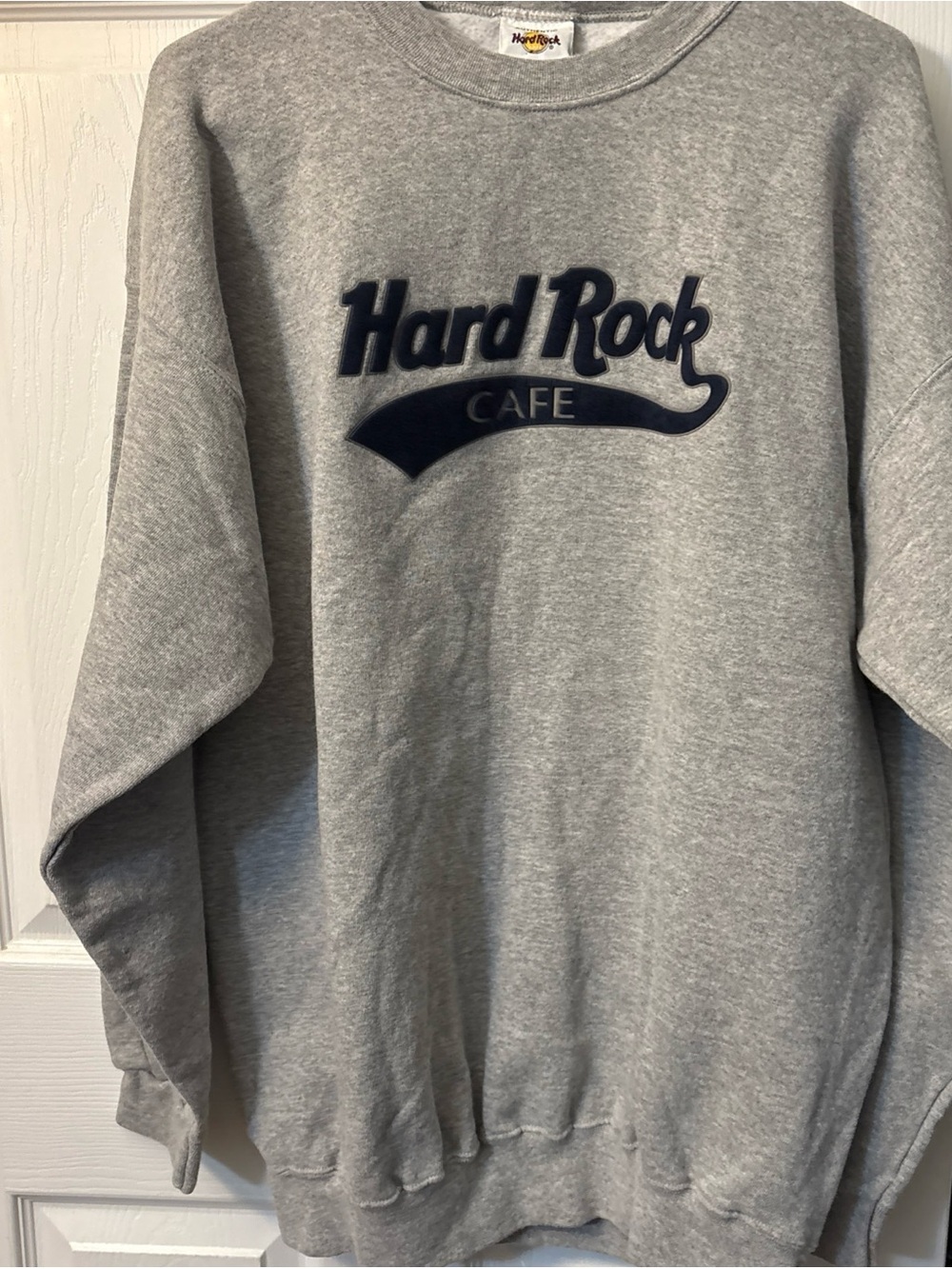 Hard Rock Cafe Gray Crewneck Sweatshirt with Navy Logo